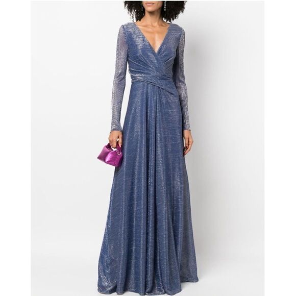 TALBOT RUNHOF Pokario23 Electric Blue Metallic Voile Gown in Size US4 - Picture 2 of 13
